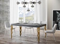 Table rectangulaire extensible orientale 6 à 10 personnes L 160 à 264 cm gris béton et métal doré Kazay