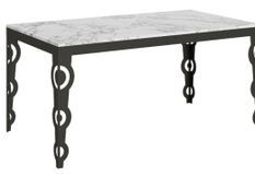 Table rectangulaire extensible orientale 6 à 20 personnes L 160 à 420 cm blanc effet marbre et cadre métal anthracite Zakary