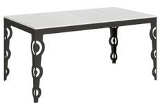 Table rectangulaire extensible orientale 6 à 20 personnes L 160 à 420 cm blanc laqué et cadre métal anthracite Zakary