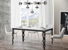 Table rectangulaire extensible orientale 6 à 20 personnes L 160 à 420 cm blanc laqué et cadre métal anthracite Zakary
