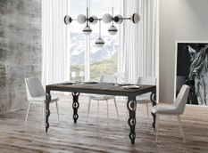 Table rectangulaire extensible orientale 6 à 20 personnes L 160 à 420 cm bois foncé et cadre métal anthracite Zakary