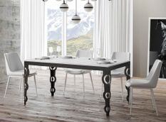Table rectangulaire extensible orientale 6 à 20 personnes L 160 à 420 cm frêne blanc et cadre métal anthracite Zakary
