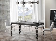 Table rectangulaire extensible orientale 6 à 20 personnes L 160 à 420 cm gris béton et cadre métal anthracite Zakary