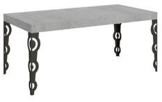 Table rectangulaire extensible orientale 6 à 20 personnes L 160 à 420 cm gris béton et pieds métal anthracite Kazay