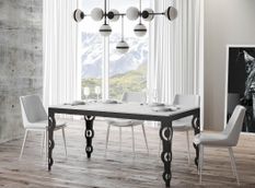 Table rectangulaire extensible orientale 6 à 20 personnes L 180 à 440 cm blanc et cadre métal anthracite Zakary