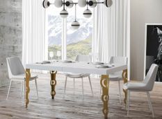 Table rectangulaire extensible orientale 6 à 20 personnes L 180 à 440 cm blanc et pieds métal doré Kazay