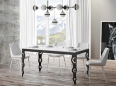 Table rectangulaire extensible orientale 6 à 20 personnes L 180 à 440 cm blanc laqué et cadre métal anthracite Zakary
