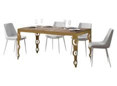 Table rectangulaire extensible orientale 6 à 20 personnes L 180 à 440 cm bois clair et cadre métal doré Kazay