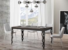 Table rectangulaire extensible orientale 6 à 20 personnes L 180 à 440 cm bois foncé et cadre métal anthracite Zakary