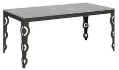 Table rectangulaire extensible orientale 6 à 20 personnes L 180 à 440 cm gris béton et cadre métal anthracite Zakary