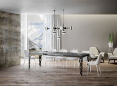 Table rectangulaire extensible orientale 6 à 20 personnes L 180 à 440 cm gris béton et cadre métal anthracite Zakary