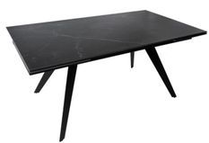 Table rectangulaire extensible plateau porcelaine et pieds métal noir Konty