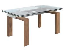 Table rectangulaire extensible Roka 160/240 cm - Plateau verre trempé et pieds noyer