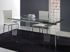 Table rectangulaire extensible verre trempé transparent Angel 160/240 cm