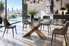 Table rectangulaire moderne acier bronze et verre trempé KAZIO – Design italien haut de gamme