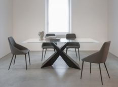 Table rectangulaire moderne acier noir et verre trempé Kazio 180 ou 200 cm