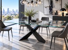 Table rectangulaire moderne acier noir et verre trempé KAZIO – Design italien haut de gamme