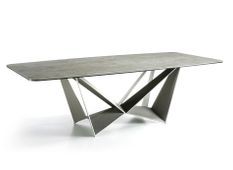 Table rectangulaire plateau porcelaine imitation ciment et pieds acier laqué gris Trypa 260 cm