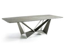 Table rectangulaire plateau porcelaine imitation ciment et pieds acier laqué gris Trypa 260 cm