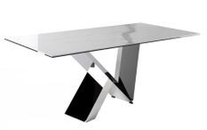 Table rectangulaire plateau verre trempé effet marbre et pieds acier inoxydable Futura 180 cm