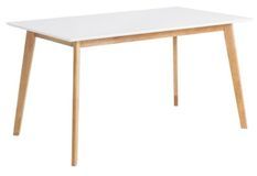 Table rectangulaire scandinave blanc brillant et pieds bois clair Askin 140 cm
