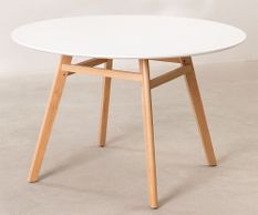 Table ronde 100 cm scandinave blanche et pieds bois clair Bristol