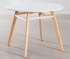 Table ronde 120 cm scandinave blanche et pieds bois clair Bristol
