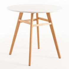Table ronde 80 cm scandinave blanche et pieds bois naturel Bristol