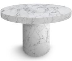 Table ronde à rallonges effet marbre blanc Kiassy 110 à 260 cm