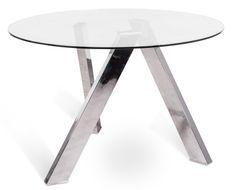 Table ronde acier chromé et verre transparent Drys 120 cm