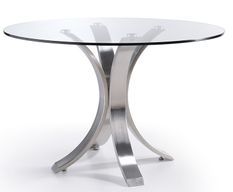 Table ronde acier poli et verre trempé Majestua 100 cm