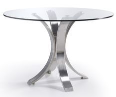 Table ronde acier poli et verre trempé Majestua 110 cm