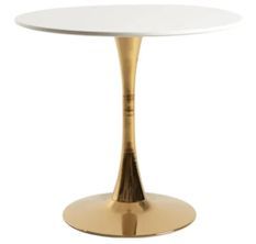 Table ronde bois blanc et pied métal doré TULIPA - Ø80 cm