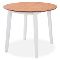 Table ronde bois clair et pieds hévéa massif blanc Verco D 90 cm