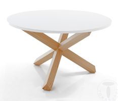 Table ronde bois massif clair et bois MDF blanc Payne D 120 cm