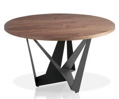 Table ronde bois plaqué noyer et pieds acier inoxydable noir Gala 140 cm