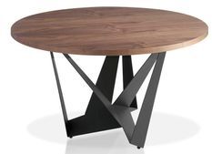 Table ronde bois plaqué noyer et pieds acier inoxydable noir Gala 150 cm