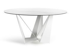 Table ronde design acier blanc et porcelaine blanc effet marbre Gala 140 cm
