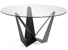 Table ronde design acier noir et verre trempé Gala - Style contemporain