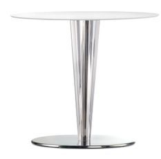 Table ronde design acier poli et plateau en stratifié blanc 130 cm