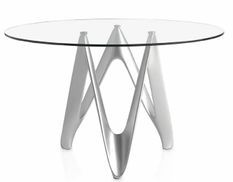 Table ronde design fibre de verre laqué argent Perla