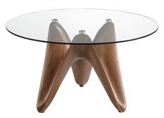 Table ronde design noyer et verre transparent Kantar - Élégance moderne