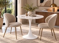 Table ronde effet marbre blanc et pied blanc TULIPA - Ø80 cm