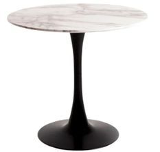 Table ronde effet marbre blanc et pied noir TULIPA - Ø80 cm