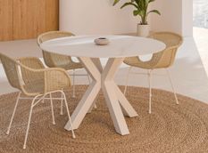 Table ronde en porcelaine et métal FOLA – Design minimaliste