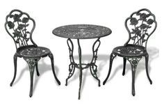 Table ronde et 2 chaises de jardin métal coulé vert Bridge