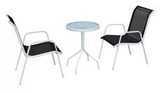 Table ronde et 2 chaises de jardin métal noir et blanc Castle