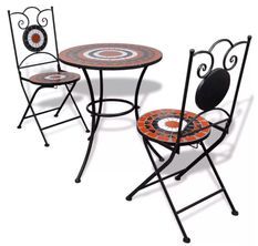 Table ronde et 2 chaises de jardin mosaïquées Mel
