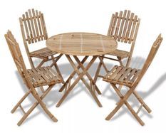 Table ronde et 4 chaises de jardin bambou clair Kyca
