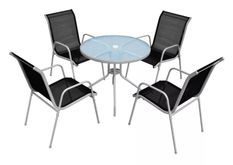 Table ronde et 4 chaises de jardin métal noir et blanc Castle